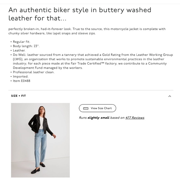MADEWELL WASHED LEATHER MOTO JACKET XL - Picture 6 of 6